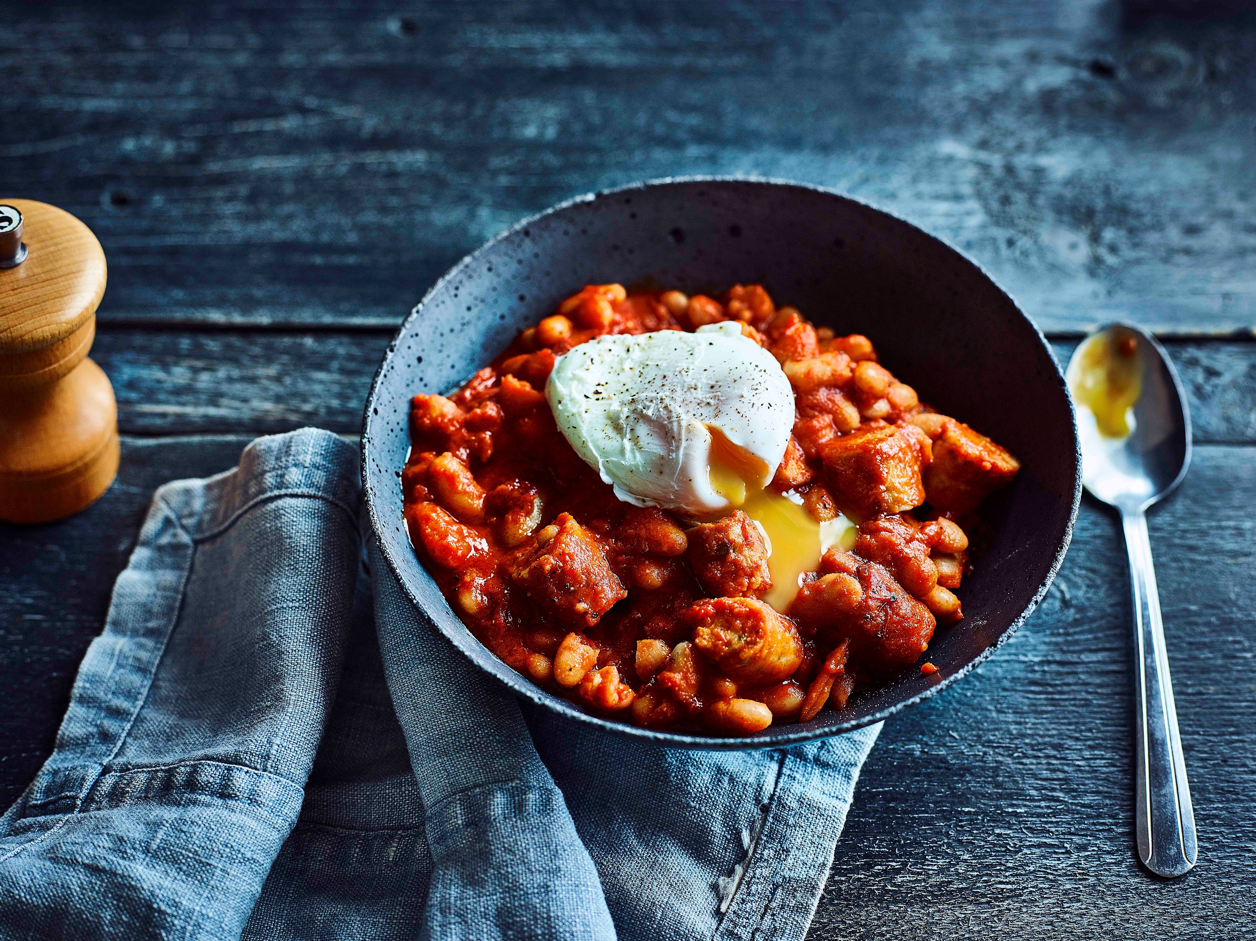 Cowboy Beans with Poached Egg